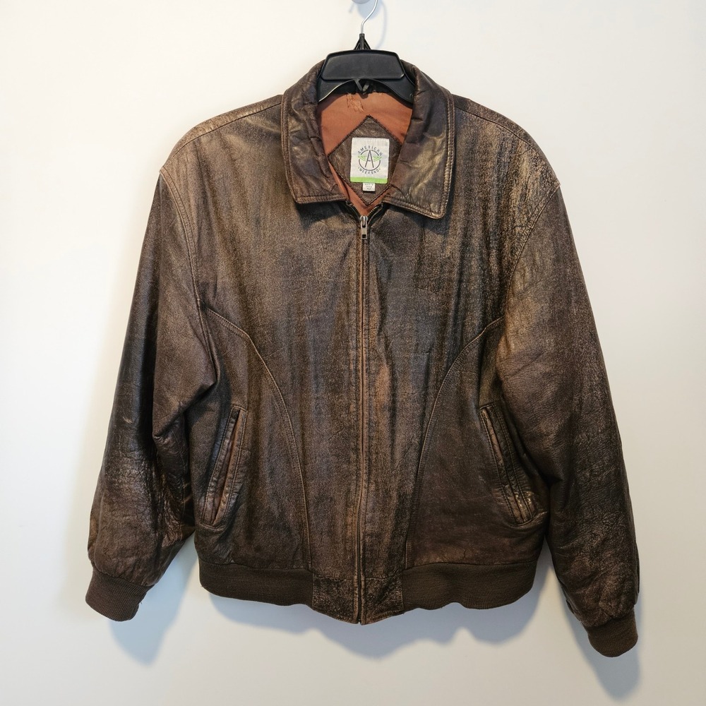 Vintage American Leather Bomber Jacket Mens Size 42 Brown Aviator Distressed